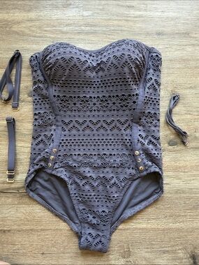Strapless One-Piece Swimsuit in Charcoal Gray